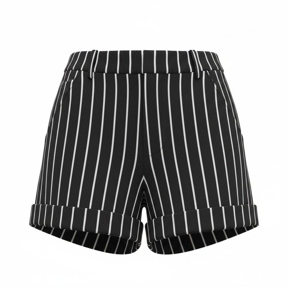 Forever 21‎ Black White Striped High Waisted Cuffed Shorts Size 24  Edgy Shorts